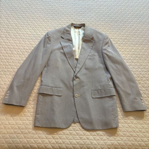 Brooks Brothers Sz 40R Blue White Striped Seersucker 2 Button Blazer Sport Coat